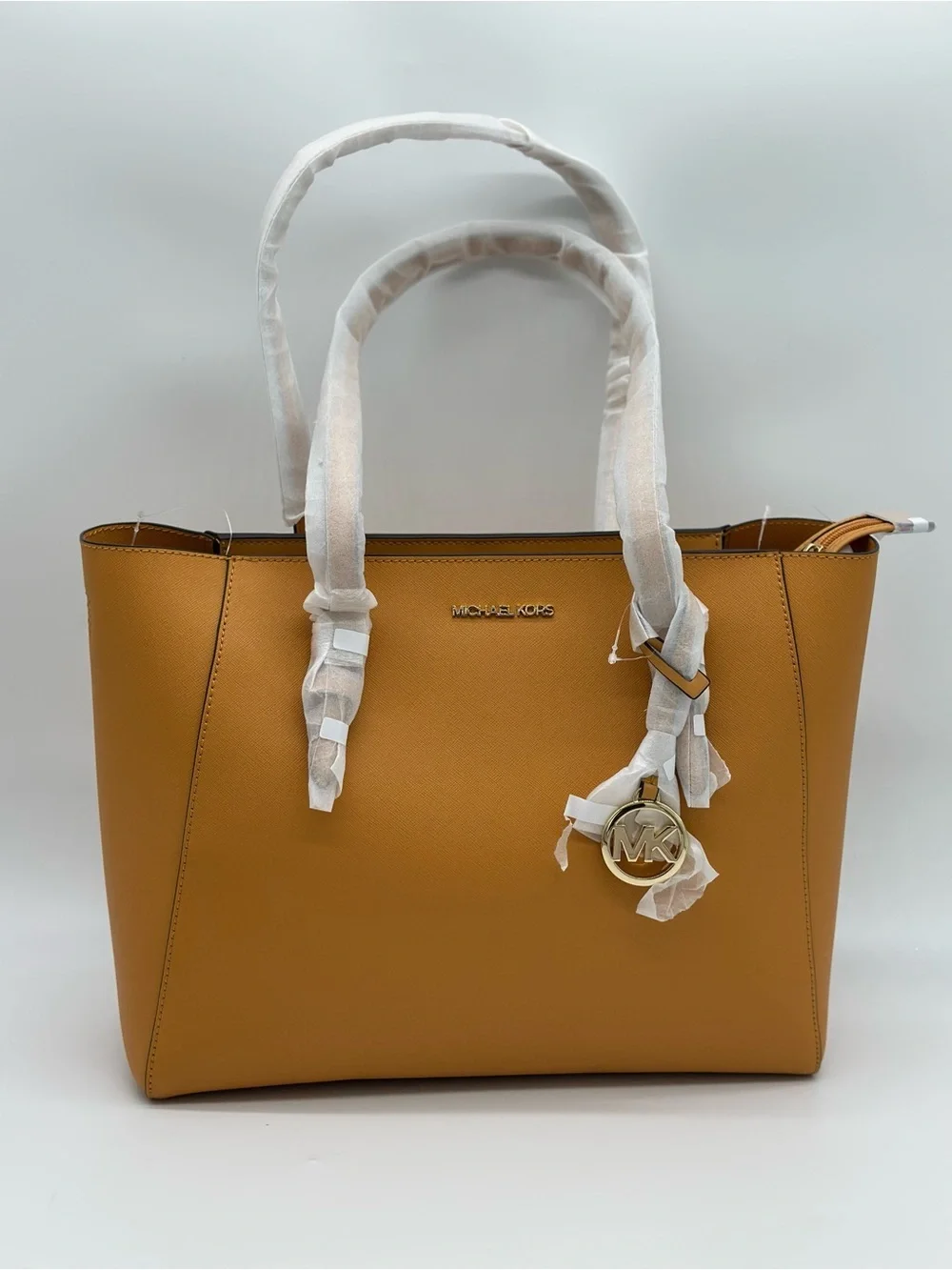 Michael Kors Mustard Tan Saffiano Leather Tote with Matching Wallet Trio